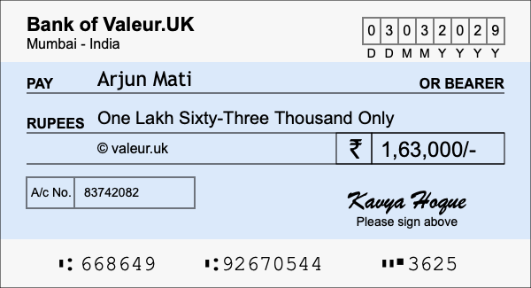 How to write a cheque for 1.63 lakh rupees