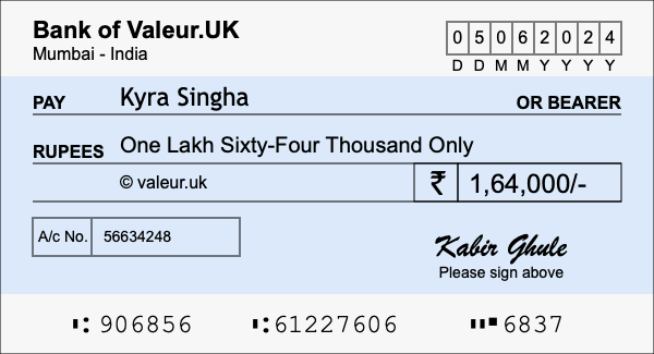 How to write a cheque for 1.64 lakh rupees