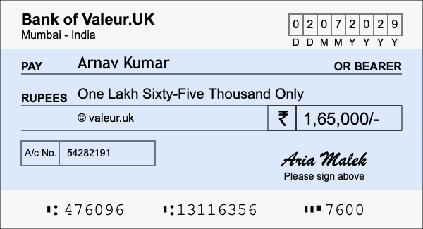 How to write a cheque for 1.65 lakh rupees