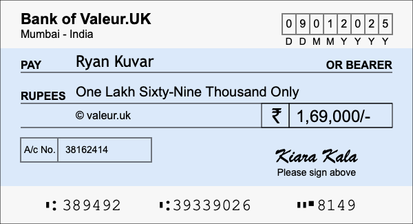 How to write a cheque for 1.69 lakh rupees