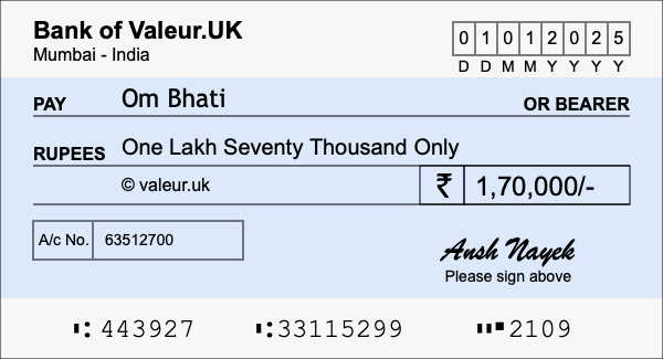 How to write a cheque for 1.7 lakh rupees