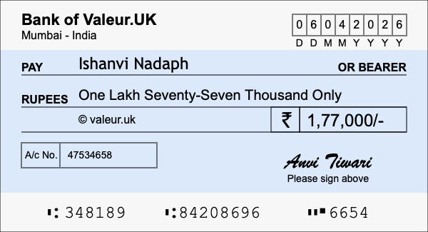 How to write a cheque for 1.77 lakh rupees