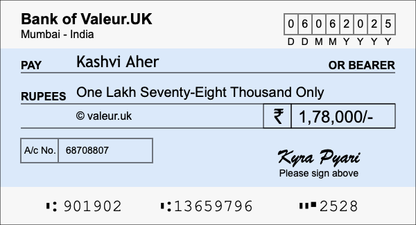 How to write a cheque for 1.78 lakh rupees