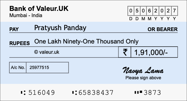 How to write a cheque for 1.91 lakh rupees How to write a cheque for 1.91 lakh rupees