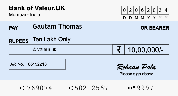 How to write a cheque for 10 lakh rupees