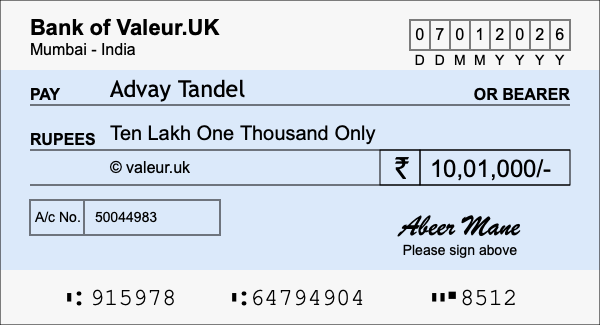 How to write a cheque for 10.01 lakh rupees