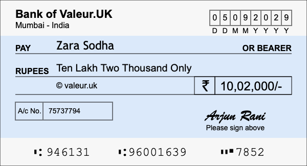 How to write a cheque for 10.02 lakh rupees