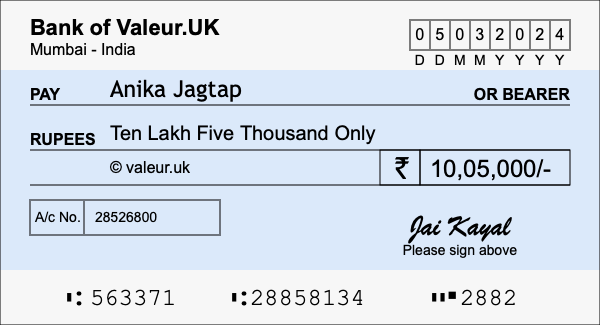 How to write a cheque for 10.05 lakh rupees