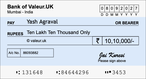 How to write a cheque for 10.1 lakh rupees