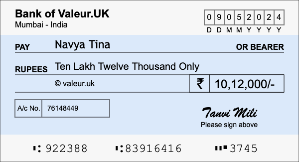 How to write a cheque for 10.12 lakh rupees