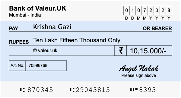 How to write a cheque for 10.15 lakh rupees