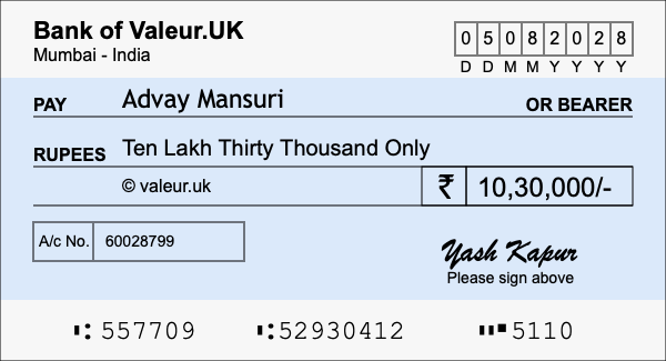 How to write a cheque for 10.3 lakh rupees