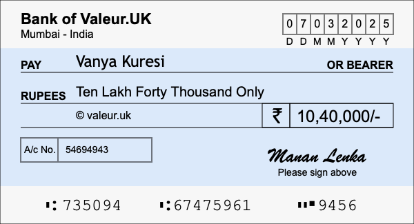 How to write a cheque for 10.4 lakh rupees How to write a cheque for 10.4 lakh rupees