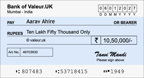 How to write a cheque for 10.5 lakh rupees How to write a cheque for 10.5 lakh rupees