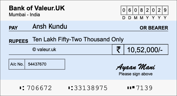 How to write a cheque for 10.52 lakh rupees