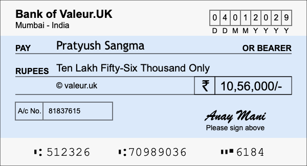 How to write a cheque for 10.56 lakh rupees