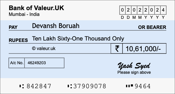 How to write a cheque for 10.61 lakh rupees How to write a cheque for 10.61 lakh rupees