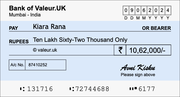 How to write a cheque for 10.62 lakh rupees How to write a cheque for 10.62 lakh rupees