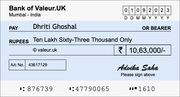 How to write a cheque for 10.63 lakh rupees How to write a cheque for 10.63 lakh rupees