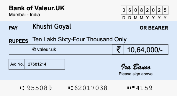 How to write a cheque for 10.64 lakh rupees How to write a cheque for 10.64 lakh rupees