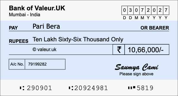 How to write a cheque for 10.66 lakh rupees How to write a cheque for 10.66 lakh rupees