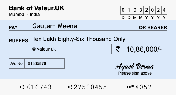 How to write a cheque for 10.86 lakh rupees