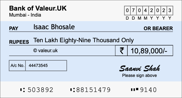How to write a cheque for 10.89 lakh rupees How to write a cheque for 10.89 lakh rupees