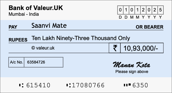 How to write a cheque for 10.93 lakh rupees How to write a cheque for 10.93 lakh rupees