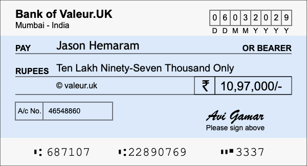 How to write a cheque for 10.97 lakh rupees How to write a cheque for 10.97 lakh rupees
