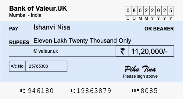 How to write a cheque for 11.2 lakh rupees