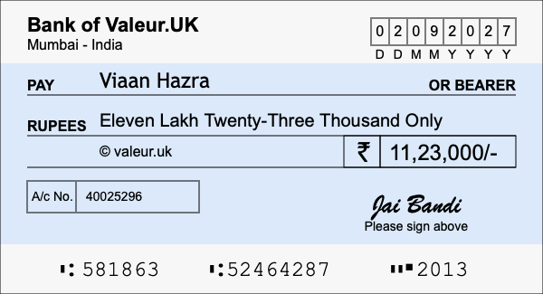 How to write a cheque for 11.23 lakh rupees