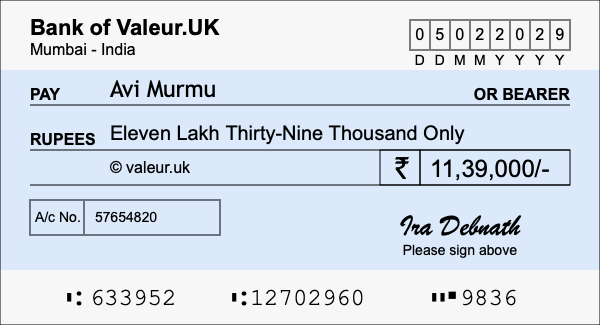 How to write a cheque for 11.39 lakh rupees How to write a cheque for 11.39 lakh rupees