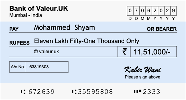 How to write a cheque for 11.51 lakh rupees How to write a cheque for 11.51 lakh rupees