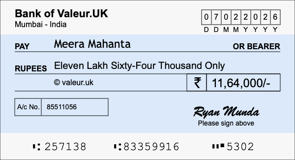 How to write a cheque for 11.64 lakh rupees How to write a cheque for 11.64 lakh rupees
