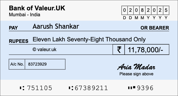 How to write a cheque for 11.78 lakh rupees