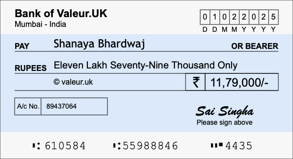 How to write a cheque for 11.79 lakh rupees