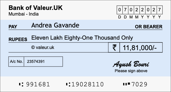 How to write a cheque for 11.81 lakh rupees How to write a cheque for 11.81 lakh rupees