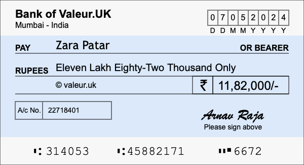 How to write a cheque for 11.82 lakh rupees How to write a cheque for 11.82 lakh rupees