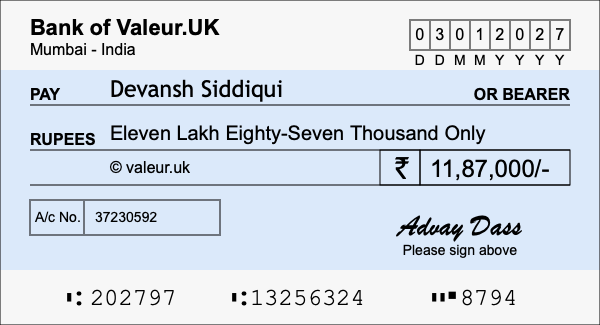How to write a cheque for 11.87 lakh rupees How to write a cheque for 11.87 lakh rupees