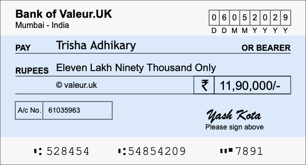 How to write a cheque for 11.9 lakh rupees How to write a cheque for 11.9 lakh rupees
