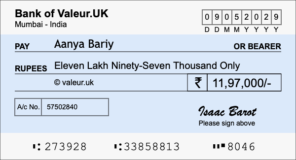 How to write a cheque for 11.97 lakh rupees How to write a cheque for 11.97 lakh rupees