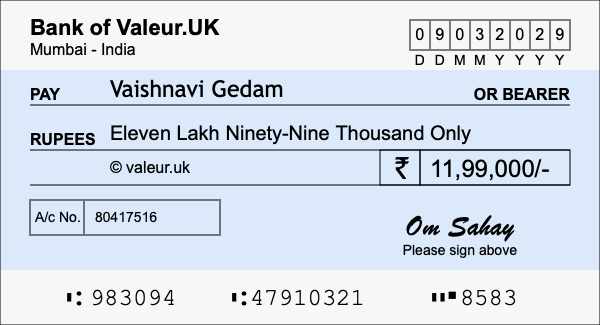How to write a cheque for 11.99 lakh rupees How to write a cheque for 11.99 lakh rupees