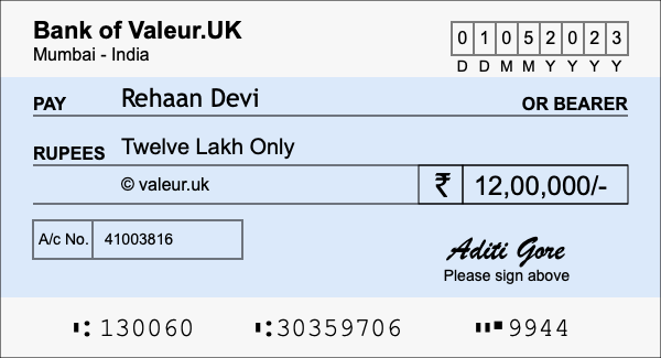 How to write a cheque for 12 lakh rupees