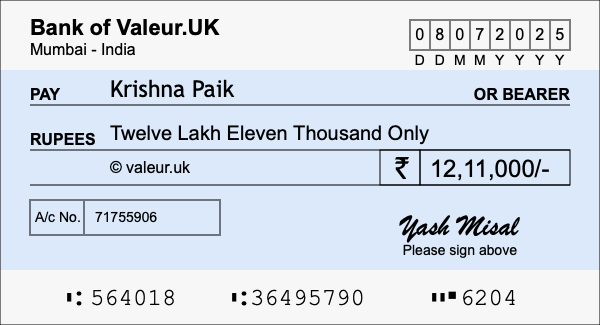 How to write a cheque for 12.11 lakh rupees