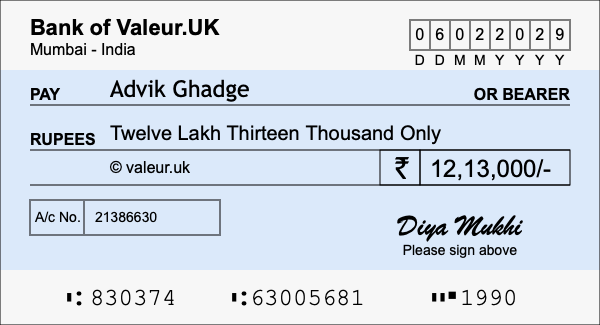 How to write a cheque for 12.13 lakh rupees