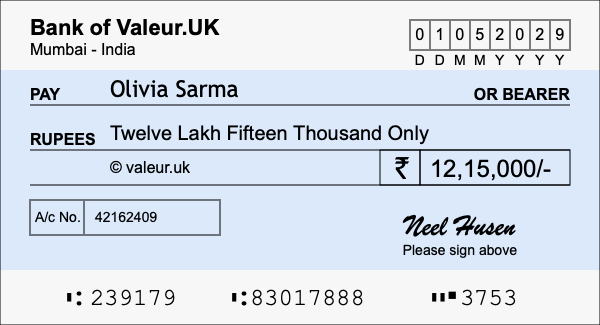 How to write a cheque for 12.15 lakh rupees