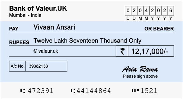 How to write a cheque for 12.17 lakh rupees