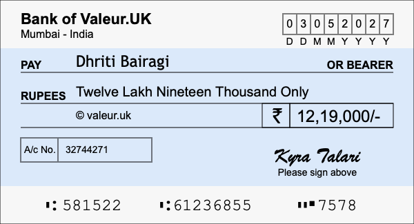 How to write a cheque for 12.19 lakh rupees