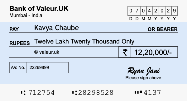 How to write a cheque for 12.2 lakh rupees