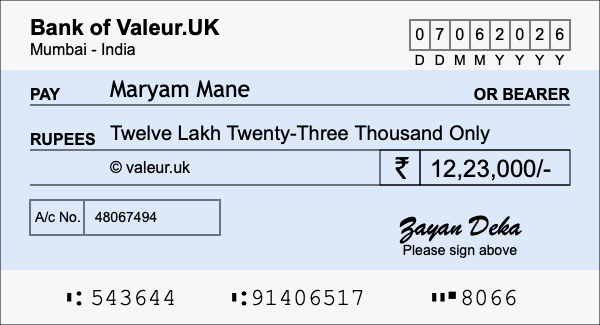 How to write a cheque for 12.23 lakh rupees